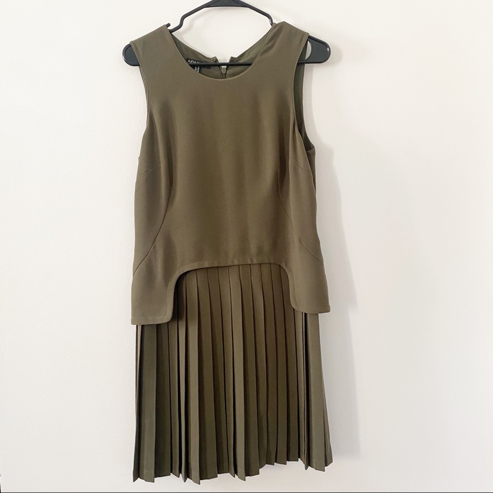 Vintage Apart pleated 1960s army green dress